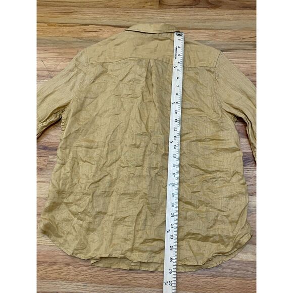 Garnet Hill Women's 12 Yellow Button-Up 100% Linen Shirt Casual Chic Boho Blouse - Picture 7 of 9